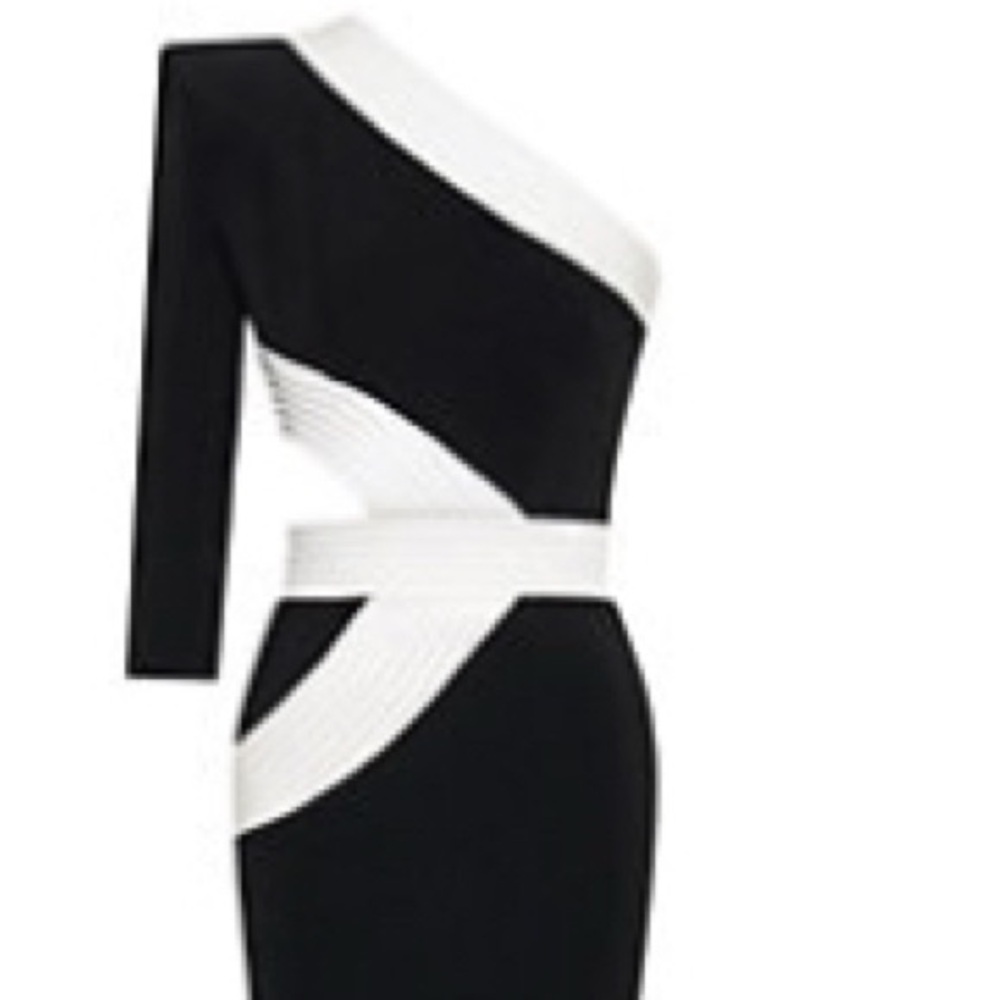 Zhivago Black and White Asymmetrical One Shoulder Cocktail Dress